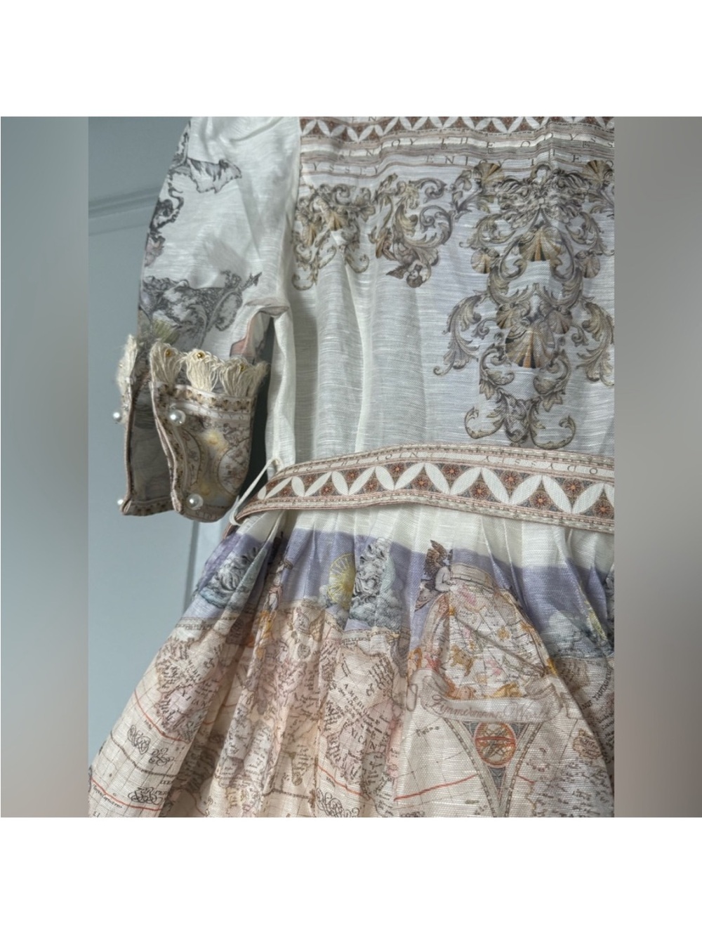 High tide Zimmerman odyssey Puff-Sleeve Mini Dress in Cream & Pastel - Picture 8 of 9